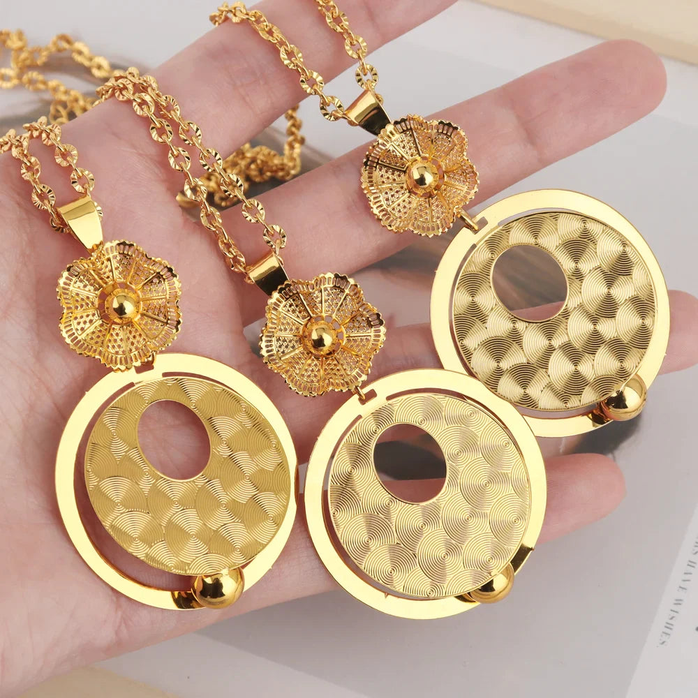 African Gold Color Women Necklace and Earrings Trend Dubai Flower Hollow Out Jewelry Set Gift For Party Wedding Daily Accessorie Vera Lux