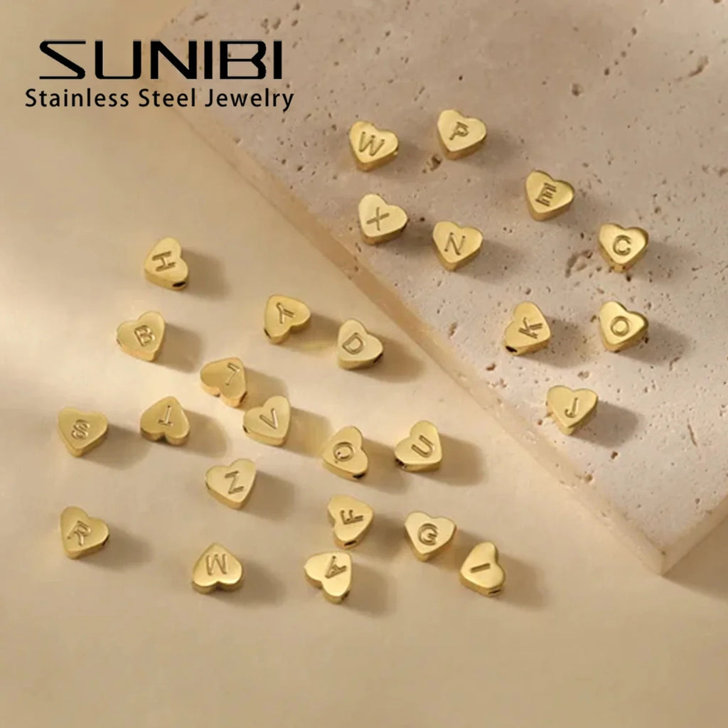 SUNIBI Initial Name Heart Shape Pendant For Necklaces Stainless Steel Necklace for Women Bracelet Make Earrings Jewelry Vera Lux