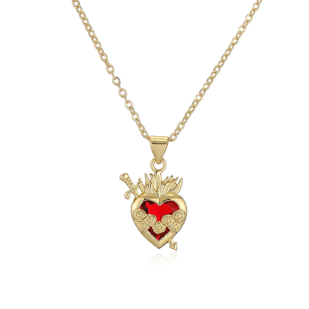 NEWBUY Fashion Gold Color Chain Red Crystal Heart Pendant Necklaces For Women Bling Bling Jewelry Vera Lux