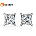 NeeTim 1ct Princess Cut Moissanite Earrings for Women S925 Sterling Silver with Gold Plated Ear Studs Wedding Party Fine Jewelry Vera Lux
