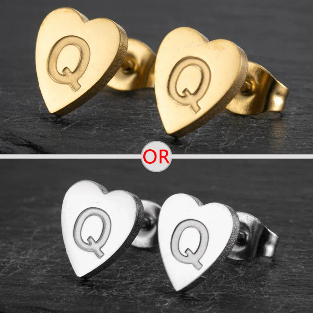 100% Stainless Steel A-Z Initial Earrings for Women Girls Personalize Letter Name Heart Stud Earring Family Jewelry Best Gifts Vera Lux