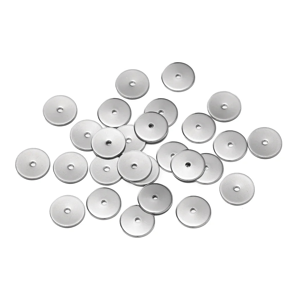 50Pcs/Pack Stainless Steel 4/5/6/8/10mm Flat Round Loose Spacer Beads For DIY Jewelry Necklace Bracelets Making Accessories Vera Lux