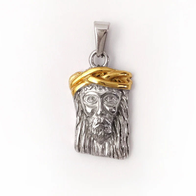 18K Gold Plated Crown Stainless Steel Jesus Headpiece Pendant Perfect Religious Gift for Baptism and Christmas Vera Lux
