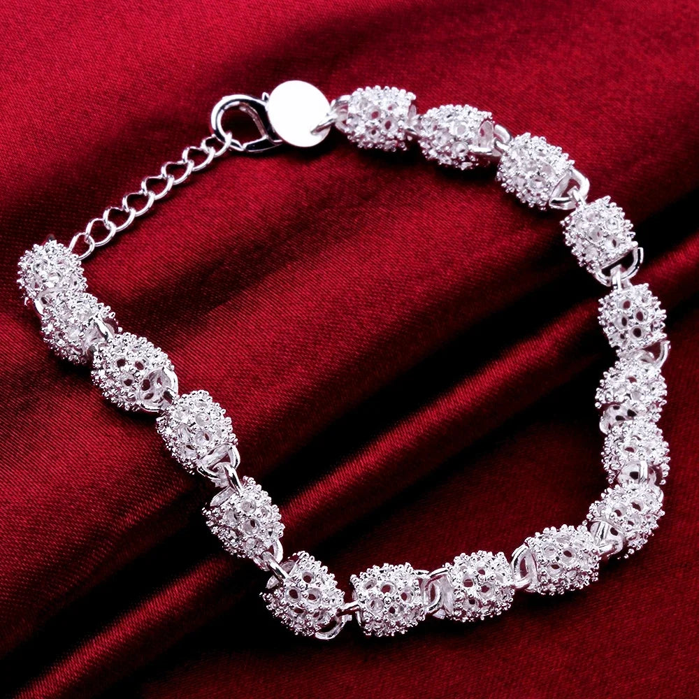 925 Silver Flower Beads Charm Bracelets For Women Hollow Ball Silver Bracelet Adjustable Wedding Party Jewelry Gifts Vera Lux