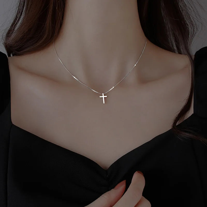 925 Sterling Silver Cross Pendants Female Necklaces Women Luxury Quality Jewelry Exquisite Elegant Charms Accessories Argent 925 Vera Lux