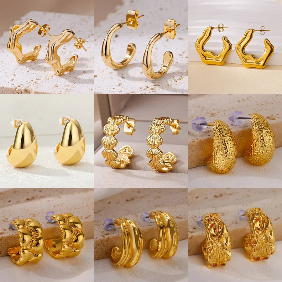 C-shaped Shell Earrings for Women Stainless Steel Waterdrop Teardrop Hoop Earring Fashion Piercing Ear Accessories Party Jewelry Vera Lux