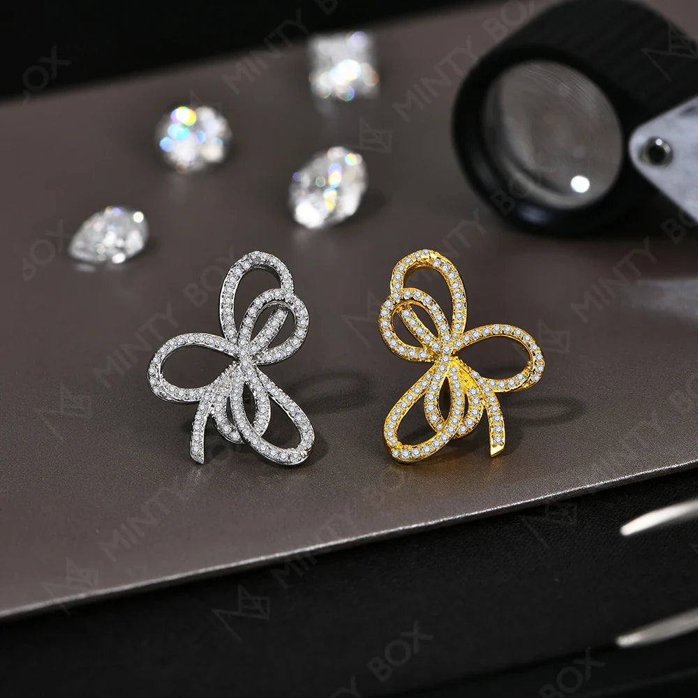 MINTYBOX Bowknot Moissanite Stud Earrings for Women S925 Sterling Silver Lab Diamond Earring Luxury Engagement Jewelry Gift Vera Lux