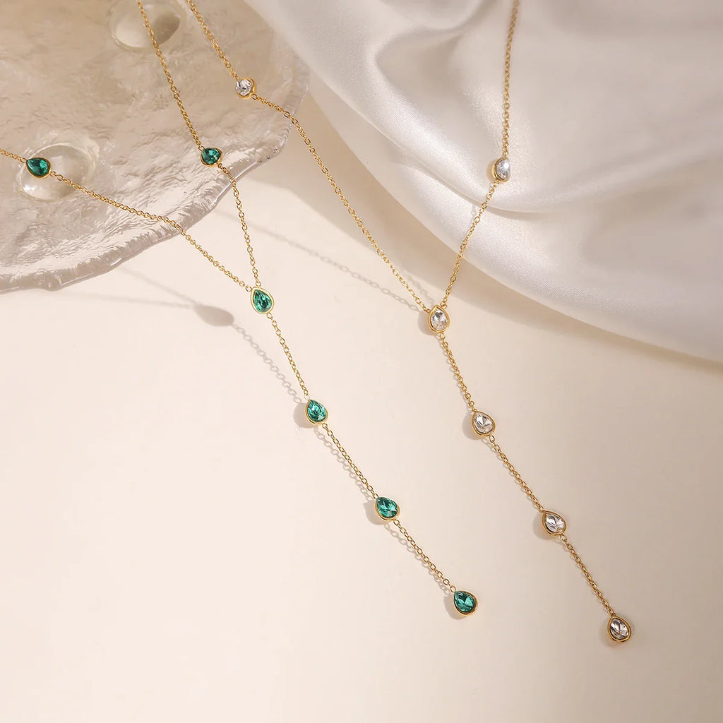 NEWBUY Fashion Gold Color Stainless Steel Choker Necklaces For Women Delicate White/Green/Red CZ Zircon Inlay Jewelry Vera Lux