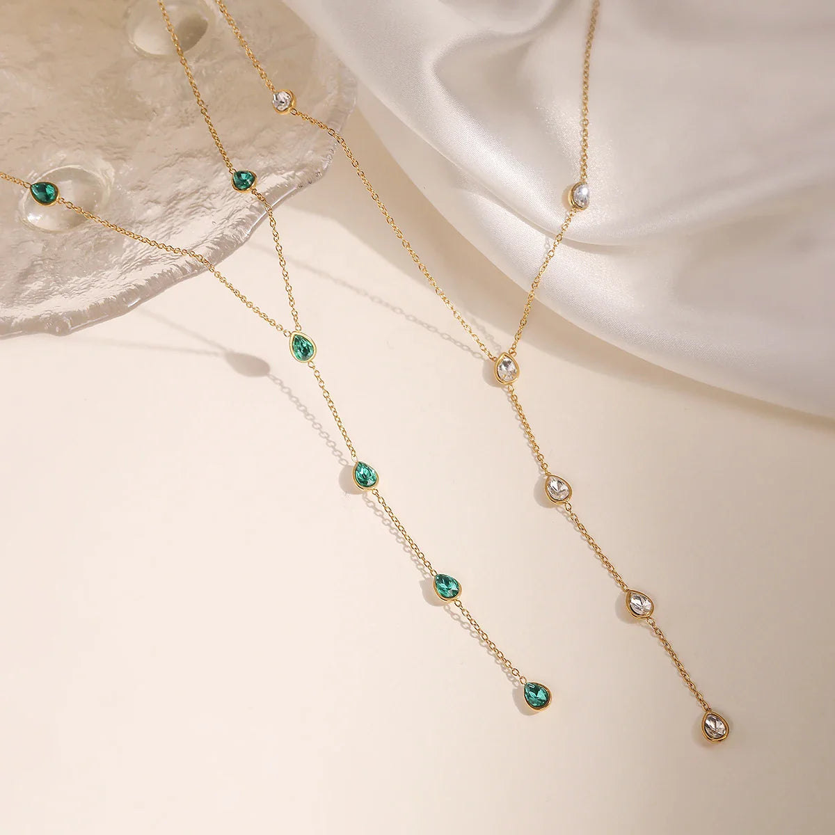 NEWBUY Fashion Gold Color Stainless Steel Choker Necklaces For Women Delicate White/Green/Red CZ Zircon Inlay Jewelry Vera Lux