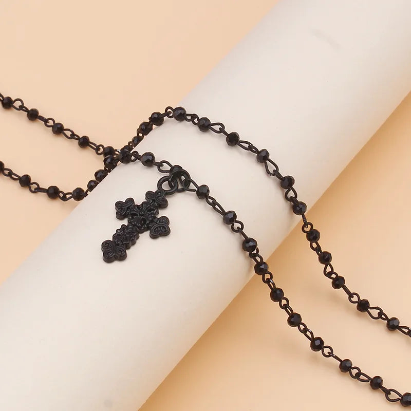 2Pcs/Pack necklace Set cross Crystal Necklace Female Retro Sweet Cool Style Double Layer Pendant Collarbone Chain Jewelry Vera Lux