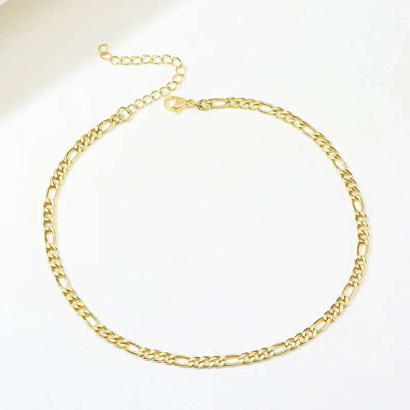 Figaro Chain Necklace Stainless Steel Link Gold Color Choker Necklace Layered Women Girls 14"  18" 20" 24" Vera Lux