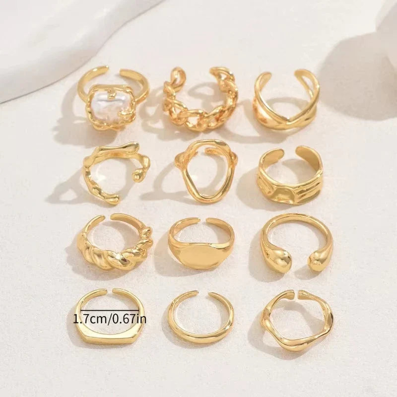 12pcs/set Vintage Bohemian Fashion Women's Ring Set, Perfect for Beach Vacations and Leisure, Suitable for All Seasons Vera Lux