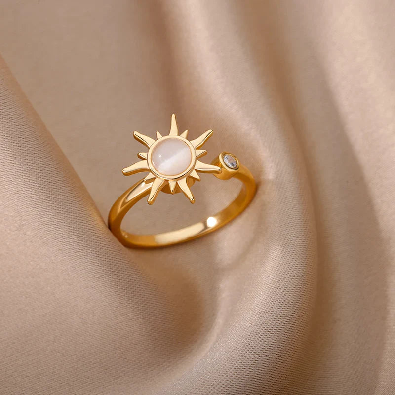 Anti Stress Anxiety Ring For Women Stainless Steel Sun Pendant Spinner Fidget Finger Rings 2024 Fashion Birthday Jewelry Gift Vera Lux