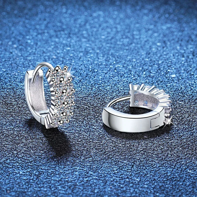 NeeTim 2mm Full Moissanite Earrings Women Luxury Quality Party S925 Sterling Silver with White Gold Plated Hoop Wedding Earring Vera Lux