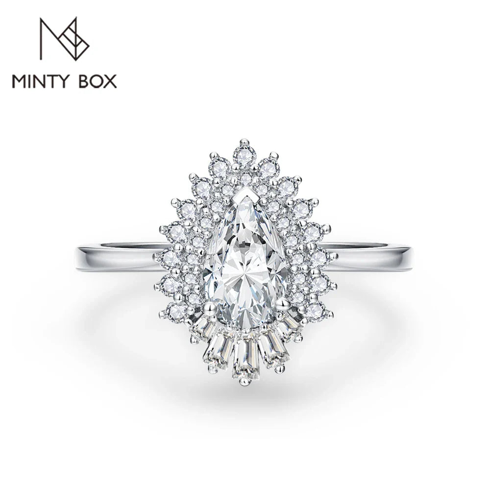 MINTYBOX Pear Shape S925 Silver D VVS1 Moissanite Diamond Rings For Women 18K GOLD Plated Engagement Fine Jewelry Certificated Vera Lux