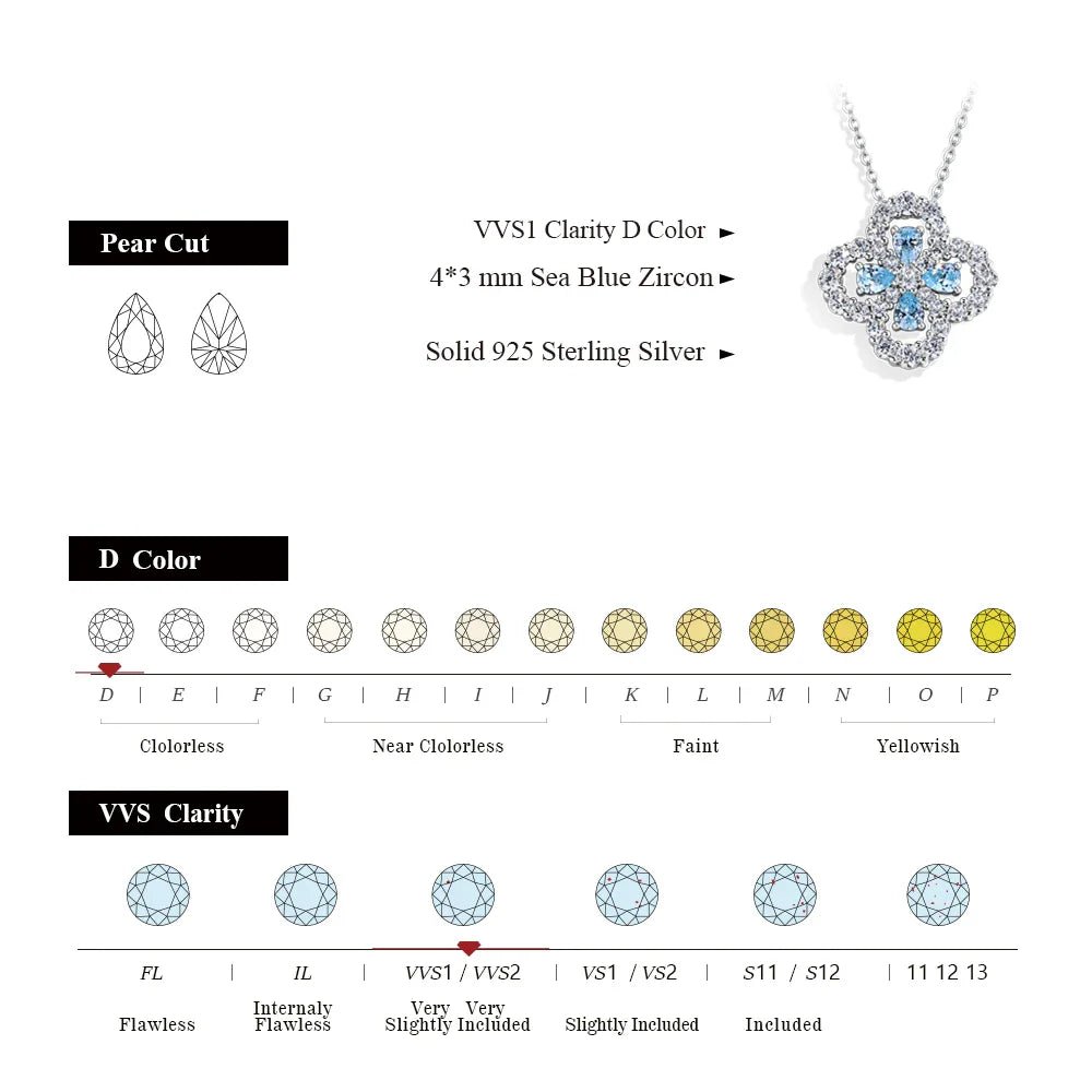 MINTYBOX S925 Silver Moissanite Diamond Loop Full Motif Pendant Clover Diamond White Gold Necklaces for Women Girls Jewelry Gift Vera Lux
