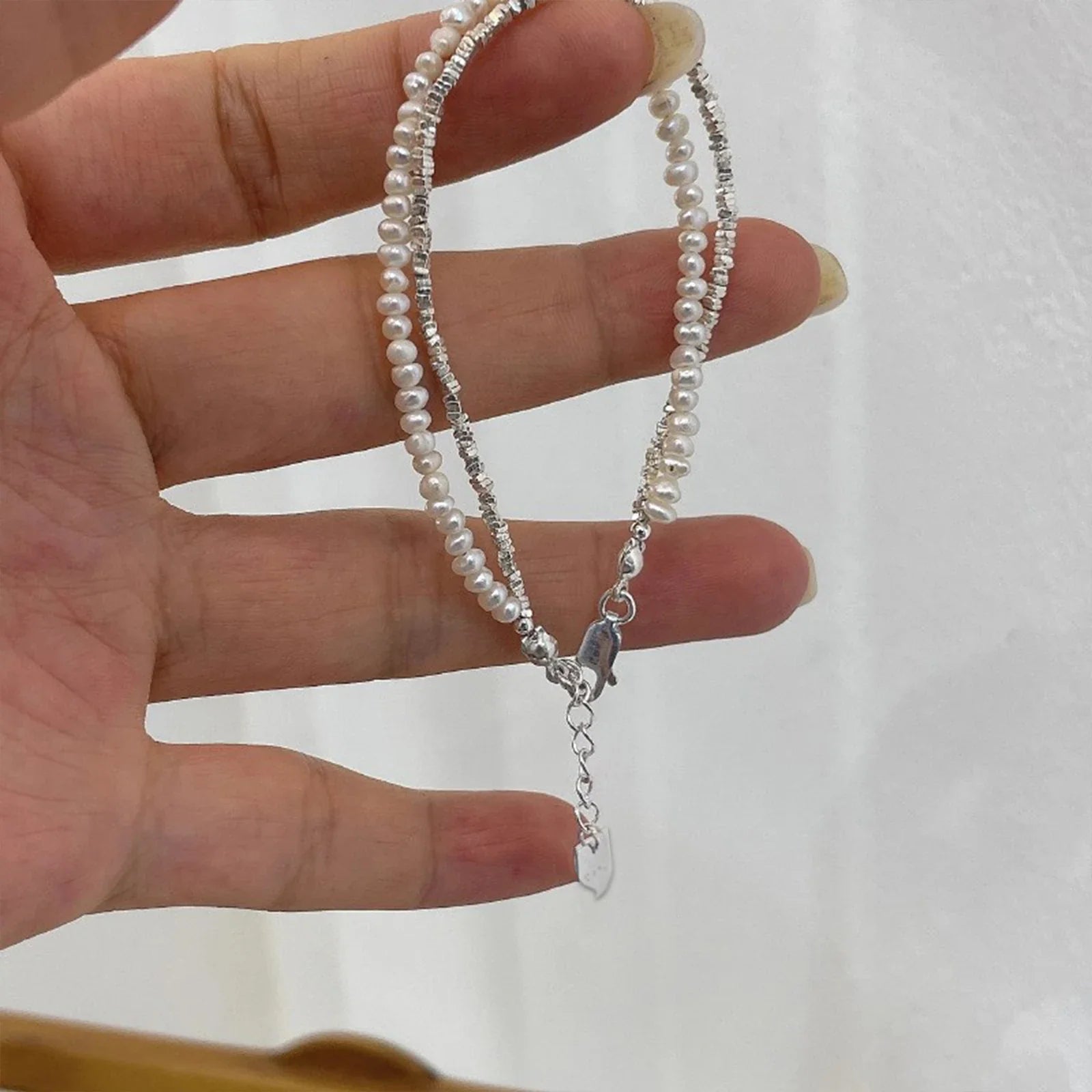 925 Silver Double Layer Pearl Bracelet for Women Girl Design Bead  Jewelry Vera Lux