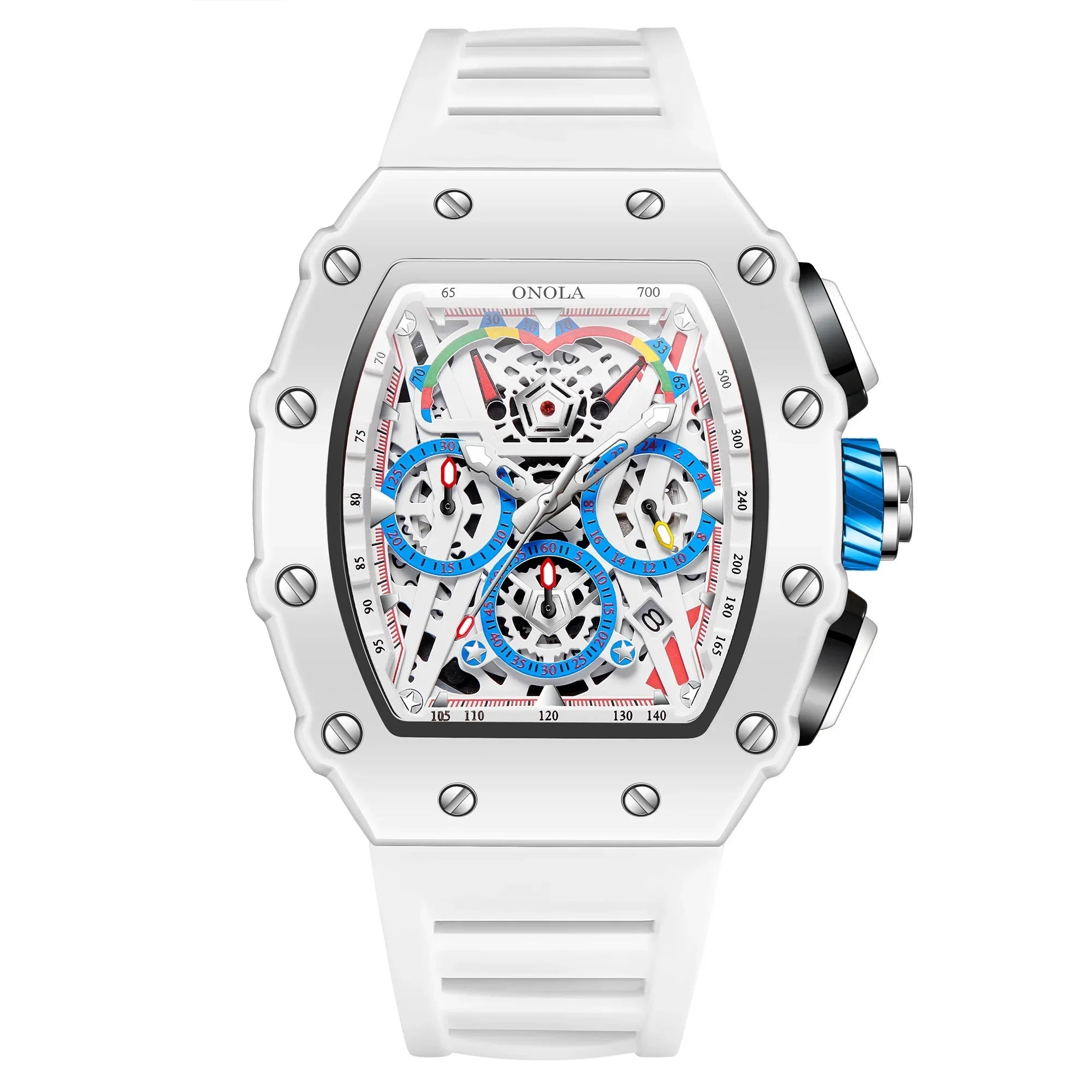 Luxury Watch Men's ONOLA Fashion Casual  Multifunctional Silicone Tape Waterproof Quartz Watch White Vera Lux