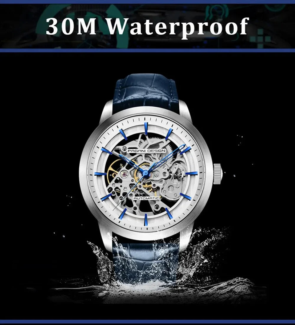 PAGANI DESIGN Business Man Watch Luxury Skeleton Hollow Leather Men's Wristwatch New Mechanical Male Clock Relogio Masculino Vera Lux