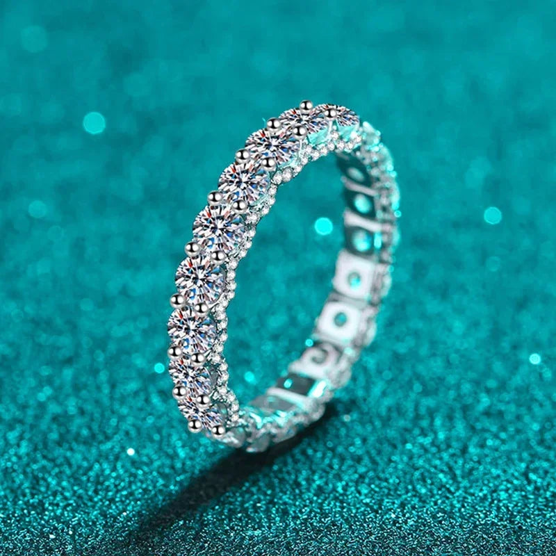 NeeTim 3mm Moissanite Ring Sterling Silver 925 with Gold Plated Wedding Engagement Eternity Band Patry Luxury Jewelry for Women Vera Lux