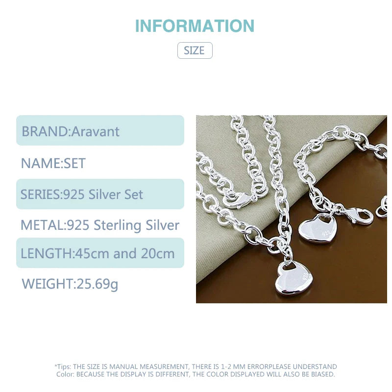 Aravant 925 Silver Bridal Jewelry Sets Love Heart Necklace Bracelets Set For Women Fashion Jewelry Vera Lux