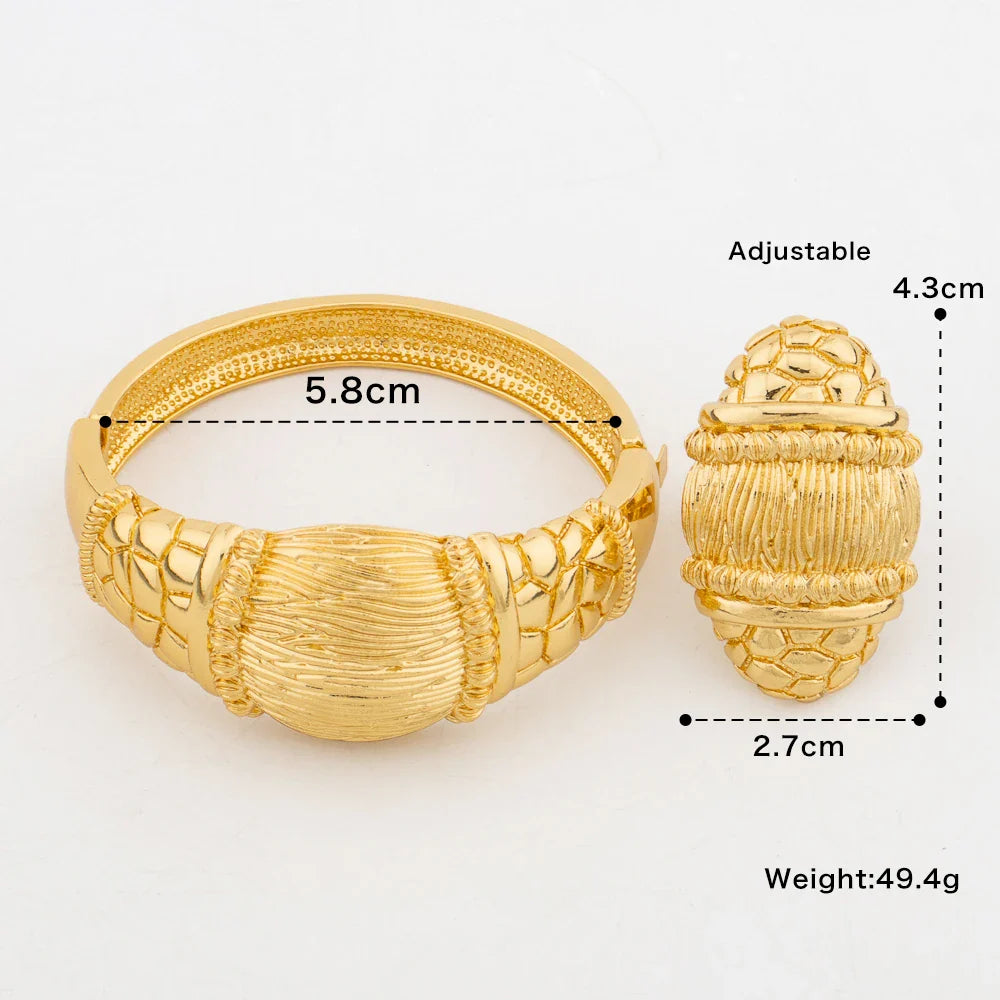 Fashion Women Bangle and Ring Jewelry Set 18k Gold Color Bracelet Cocktail Ring 2Pcs Set for Engagement Party Accessories Gifts Vera Lux