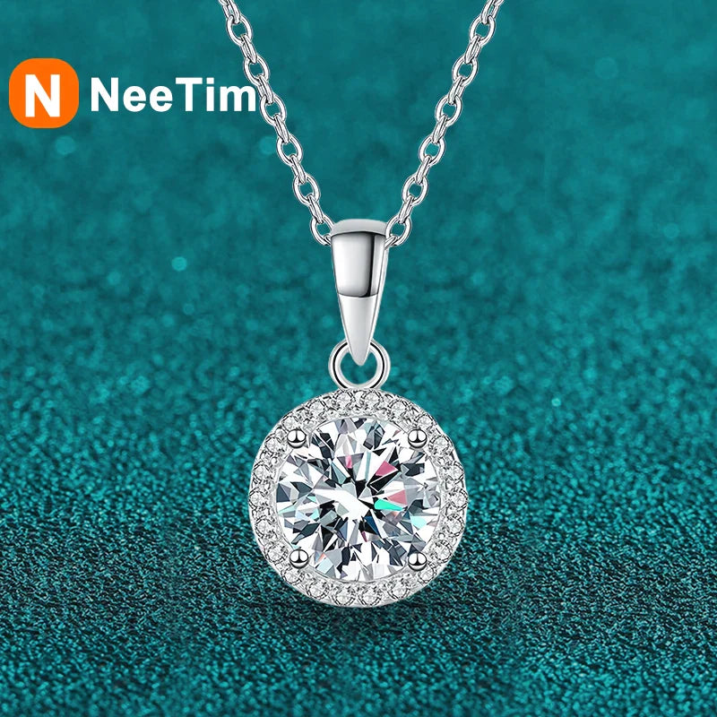 NeeTim 1 Carat Real Moissanite Pendant For Women Lab Diamond Necklace 925 Sterling Silver Fine Jewelry Girl Valentine's Day Gift Vera Lux