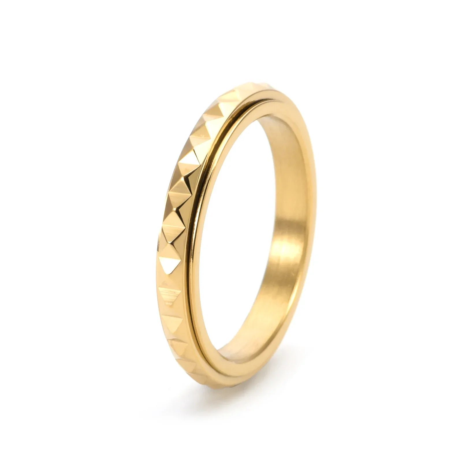 3mm Thin Stainless Steel Pyramids Spinner Ring Wedding Band for Women Girl Size 5-12 Vera Lux