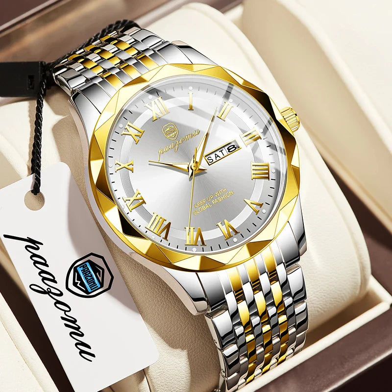 PAAZOMU Top Original Men Watch Waterproof Luminous Date Rectangle Man Wristwatch Mesh Stainless Steel Men's Quartz Watches Male Vera Lux