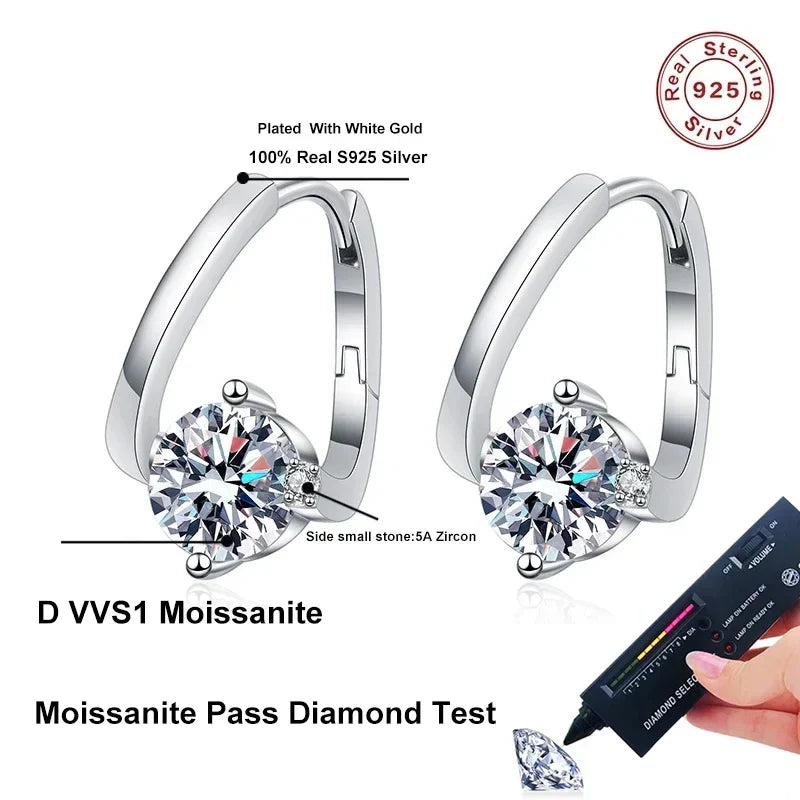 NeeTim 1 Carat Moissanite Earrings For Women 925 Sterling Silver Ear Stud Hoops Diamond  Engagement Wedding Fine Jewelry Gift Vera Lux