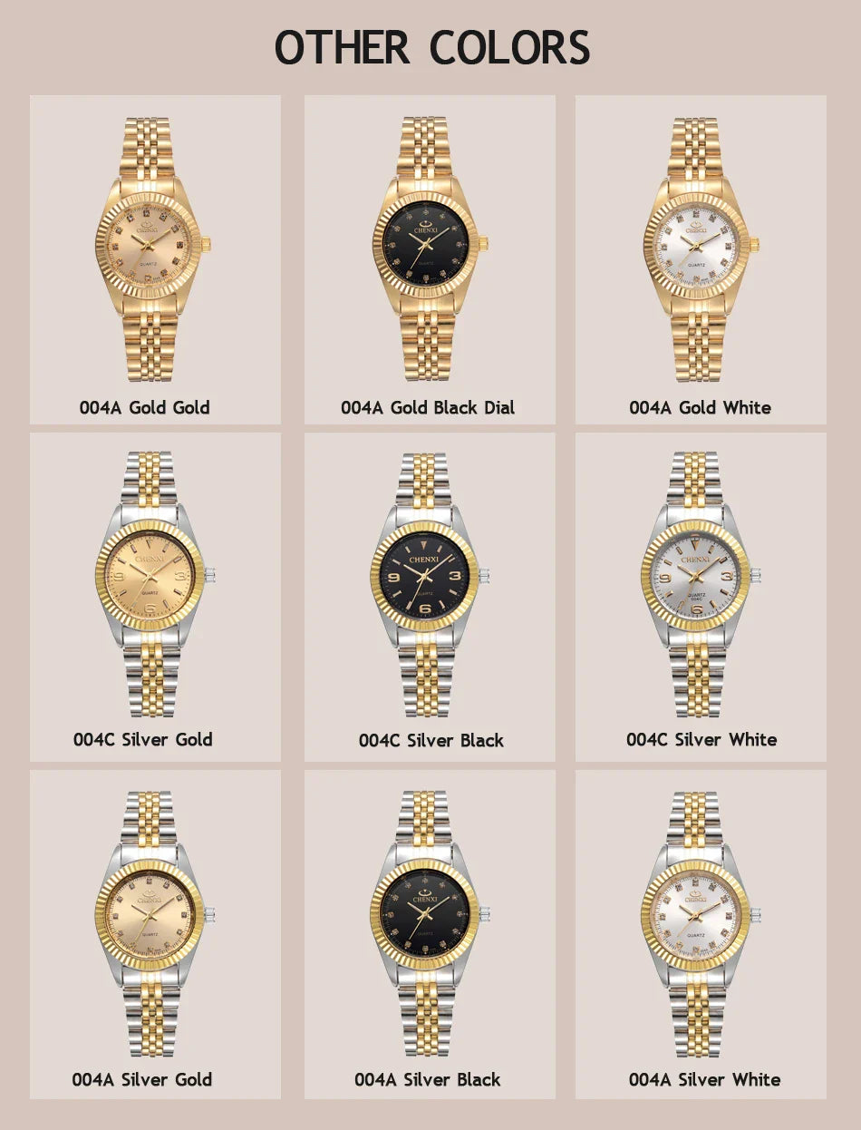 CHENXI Women Quartz Watch Golden & Silver Classic Female Elegant Clock Watches Luxury Gift Ladies Waterproof Wristwatch Vera Lux