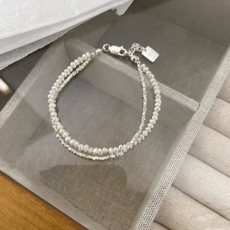 VENTFILLE 925 Silver Double Layer Pearl Bracelet for Women Girl Design Bead Korean Jewelry Dropshipping Vera Lux