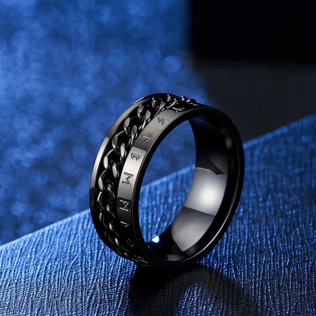 Roman Numerals Stainless Steel Chain Rotating Anxiety Black Rings For Men Fidget Metal Spinner Knuckle Ring Anillos De Hombre Vera Lux