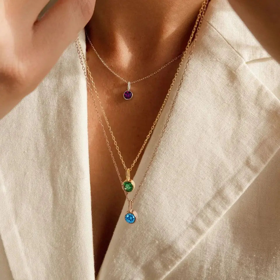 Birthstone Necklace for Woman Stainless Steel 12 Constellation DIY Colourful Zirconia Pendat Birthday Gift Jewelry Wholesale Vera Lux