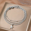 woiwoi Stainless Steel Anklet Starfish Triple Stacking Chain Light Luxury Fashion Elegant Ladies Anklet Jewelry Party  Match Vera Lux
