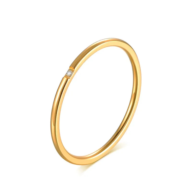 1mm Thin Stainless Steel CZ Inlay Stackable Ring Wedding Band for Women Girl Size 3-10 Vera Lux