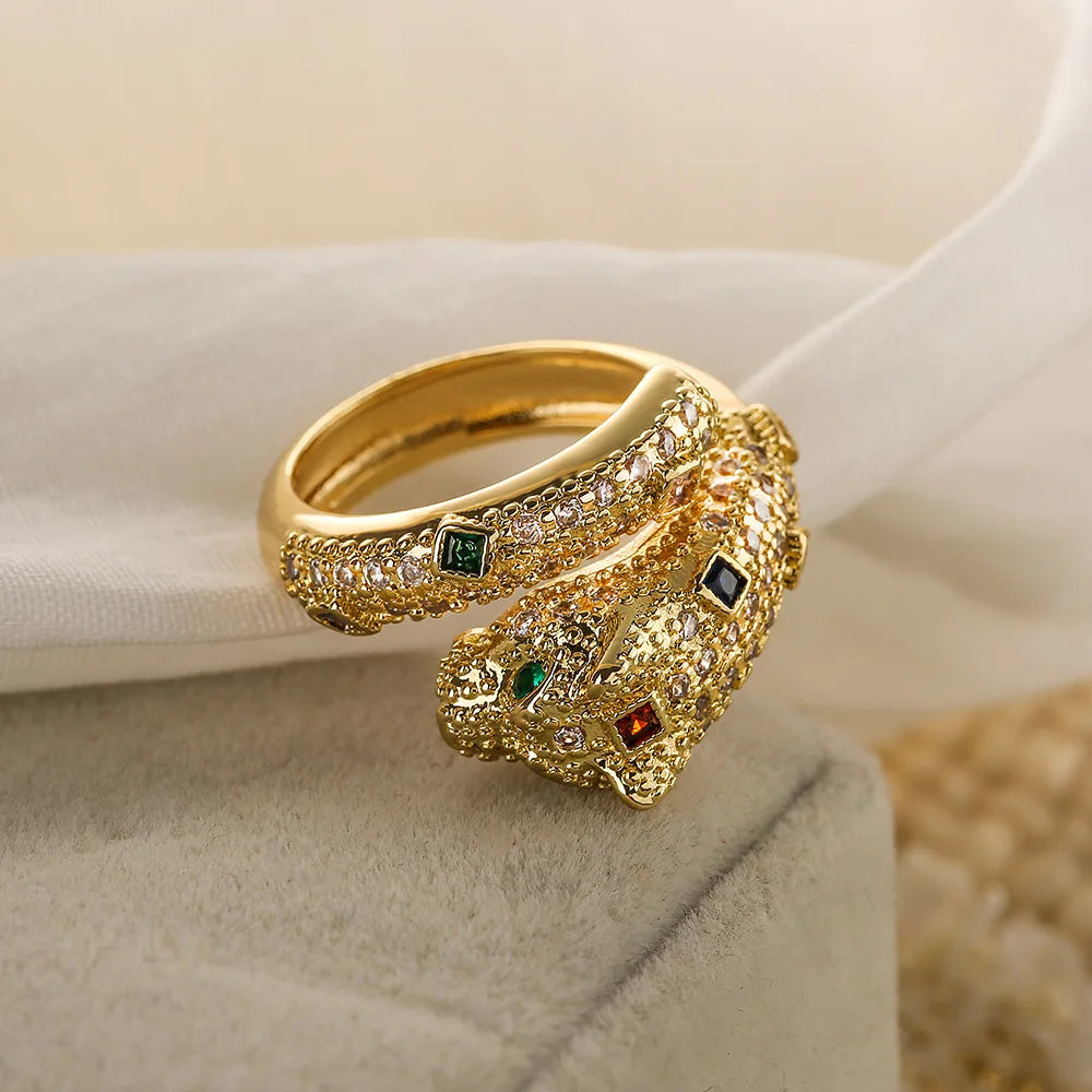 2025 New Fashion Statement Big Animal Ring For Women Girl Party Jewelry Gold Color Hollow Leopard Open Ring Wholesale Vera Lux