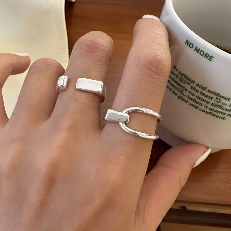 VENTFILLE 925 Sterling Silver Rings INS Fashion Hip Hop Vintage Couples Hollow Lines Punk Thai Silver Party Adjustable  Jewelry Vera Lux