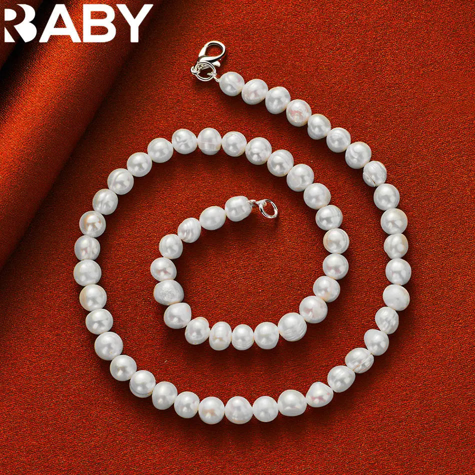 URBABY 925 Sterling Silver 40-50cm White&Pink&Purple Pearl Necklace For Women Charm Trend Birthday Gifts Fashion Party Vera Lux