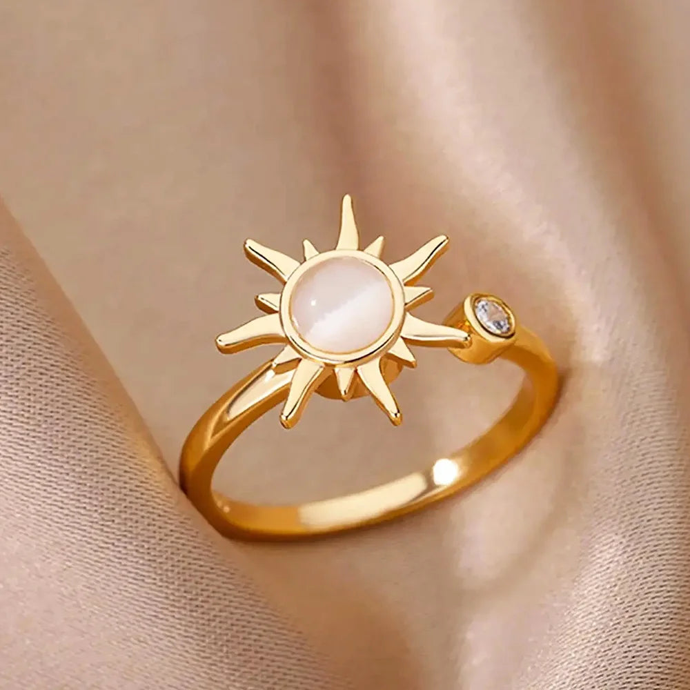 Exaggerated Sun Rings For Women Gold Color Stainless Steel Sun Adjustable Ring Fashion Anniversary Party Lucky Jewelry Gift Vera Lux