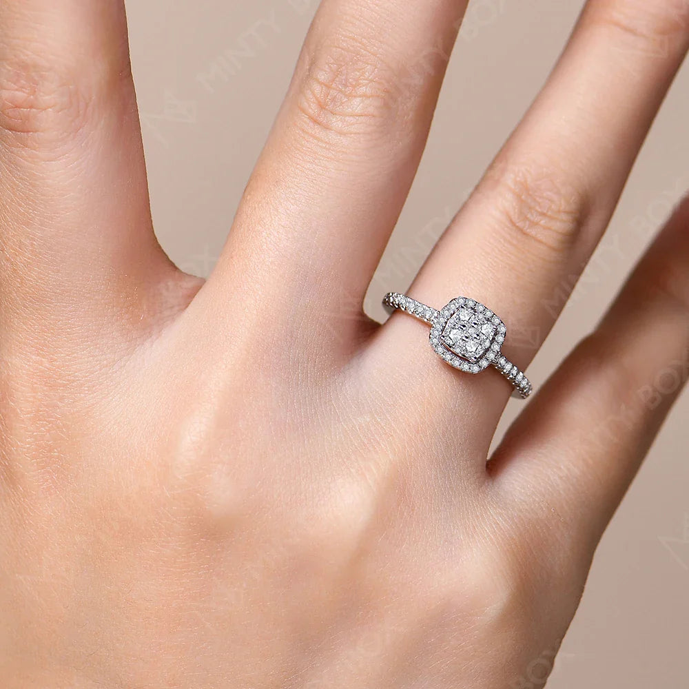 MINTYBOX S925 Sterling Silver Halo Moissanite Engagement Ring for Women Classic Lab Diamond Rings 18K Plated Wedding Fine Jewelr Vera Lux