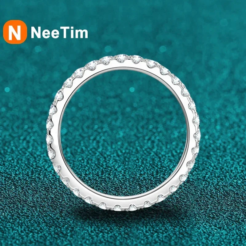 NeeTim Full Moissanite Ring for Woman Wedding Jewelry 925 Sterling Silver with Plated White Gold Rings Diamond Engagement Band Vera Lux