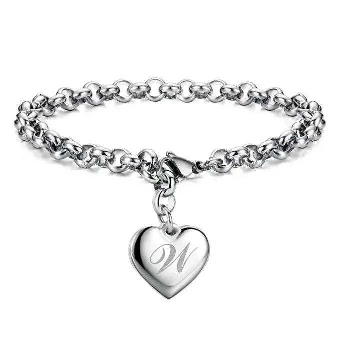925 Sterling silver Fine 26 Letter women men chain Bracelet Charm Heart Cute wedding Personality Jewelry lady gift party 20cm Vera Lux
