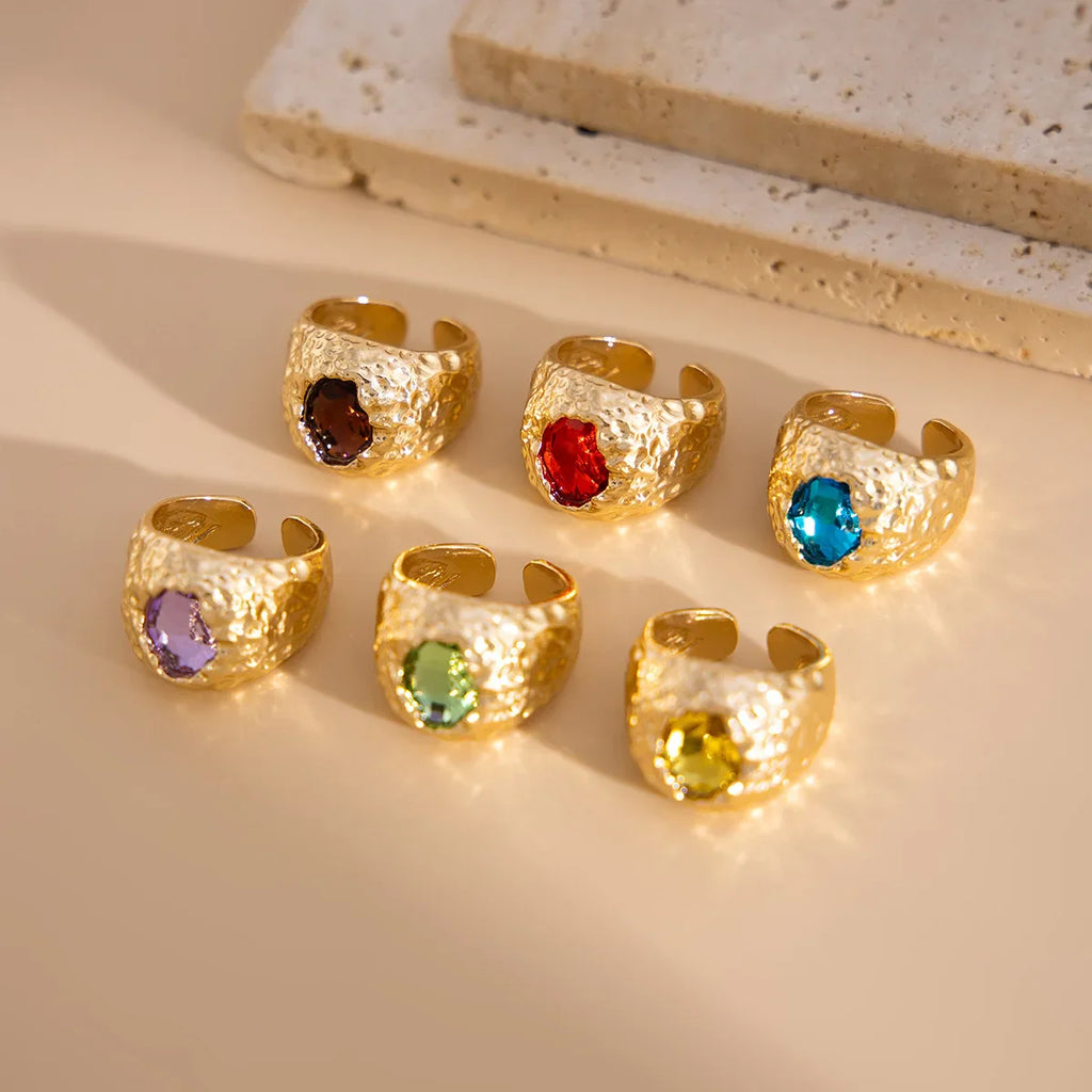 LATS Vintage Punk Inlaid Rhinestone Rings for Women Geometric Exaggerated Personalized Liquid Glossy Light Luxury  Jewelry Vera Lux