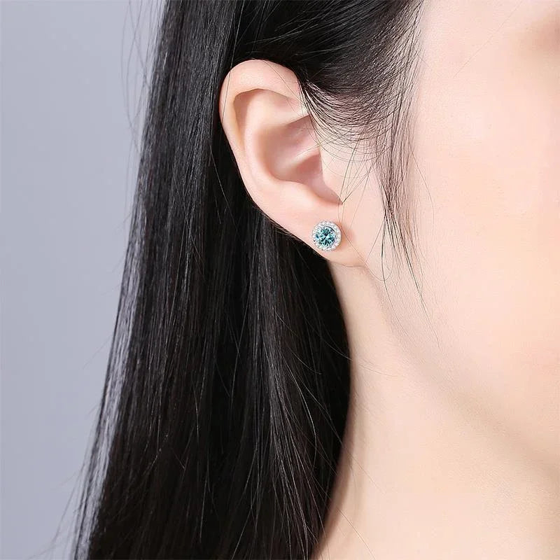 NeeTim Moissanite Stud Earrings for Women 925 Sterling Silver Green Blue Pink Red Black Blue Sparkling Moissanite Studs Earring Vera Lux