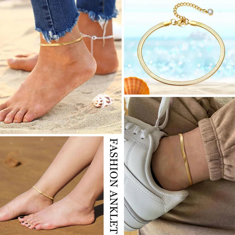 Snake Chain Anklet for Women Girls Adjustable Summer Beach Chain Anklet Bracelet Mother's Day Gifts Stainless Steel Not Allergic Vera Lux