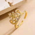 NEWBUY 2025 Trendy Gold Color Crown Charm Finger Rings Open Design Adjustable Shiny CZ Zircon Wedding Jewelry Female Vera Lux