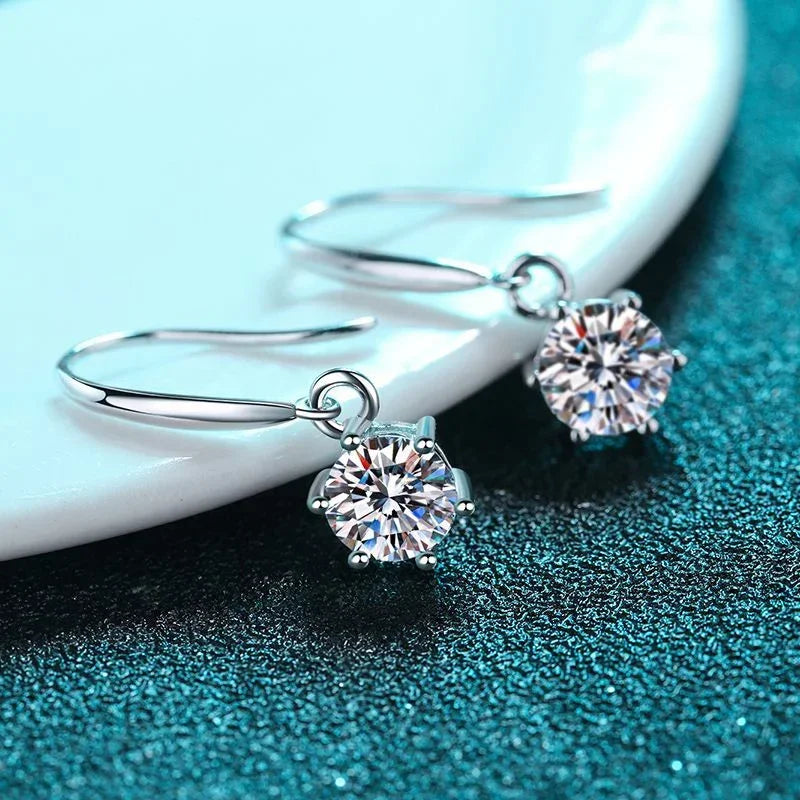NeeTim 1ct 6.5mm Moissanite Droop Earrings for Women Original Wedding Chrismas Gift S925 Sterling Silver Hoop Earring Wholesale Vera Lux