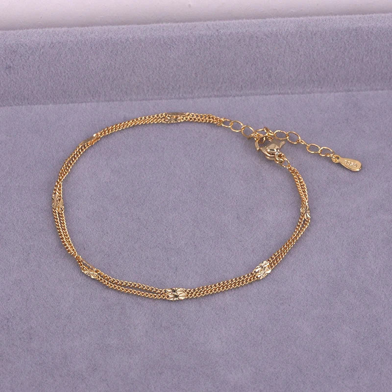 s925 Sterling Silver Double Layers Simple Bracelet for Women Temperament Elegant Sweet Link Chain Bracelet Jewelry Vera Lux