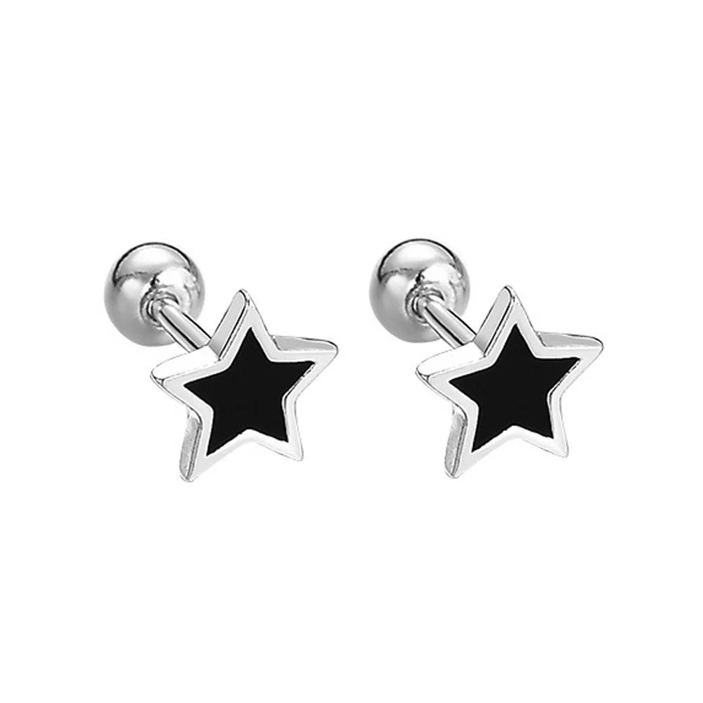 925 Sterling Silver Black heart Star Round Small Stud Earrings for Women Luxury Jewelry Accessories 2024 Trend Free Delivery Vera Lux